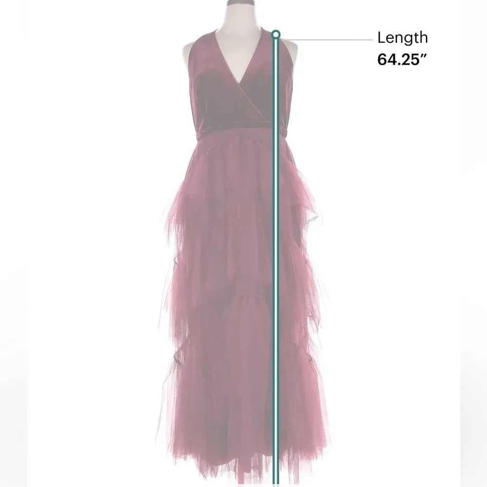 BCBGMAXAZRIA Keyhole Back Velvet & Tiered Tulle Dress, Cabernet Burgundy XL - Image 5