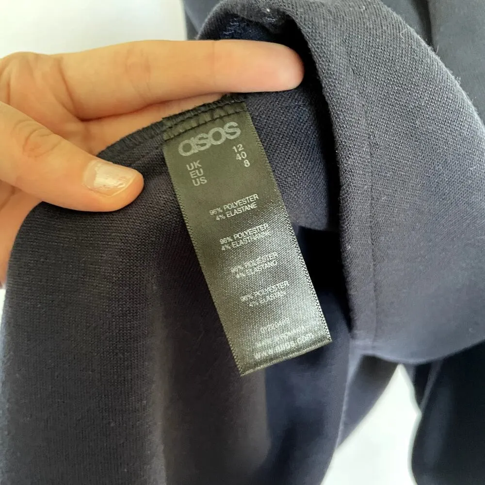 ASOS women's navy blue dress size 8 low back v-neckline cap sleeves minidress - Image 4