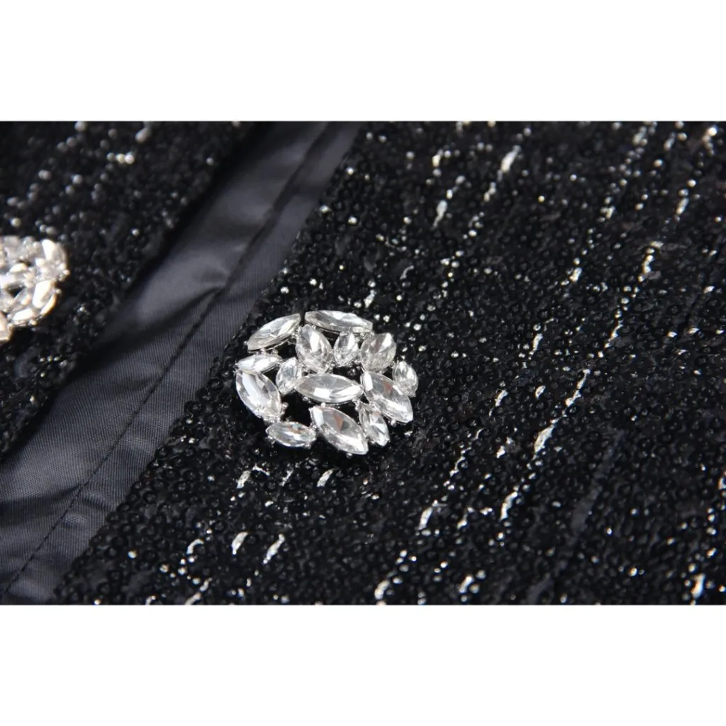 Black Sequin Boutique Blazer Jacket with Diamond Buttons | Medium | NWT - Image 13