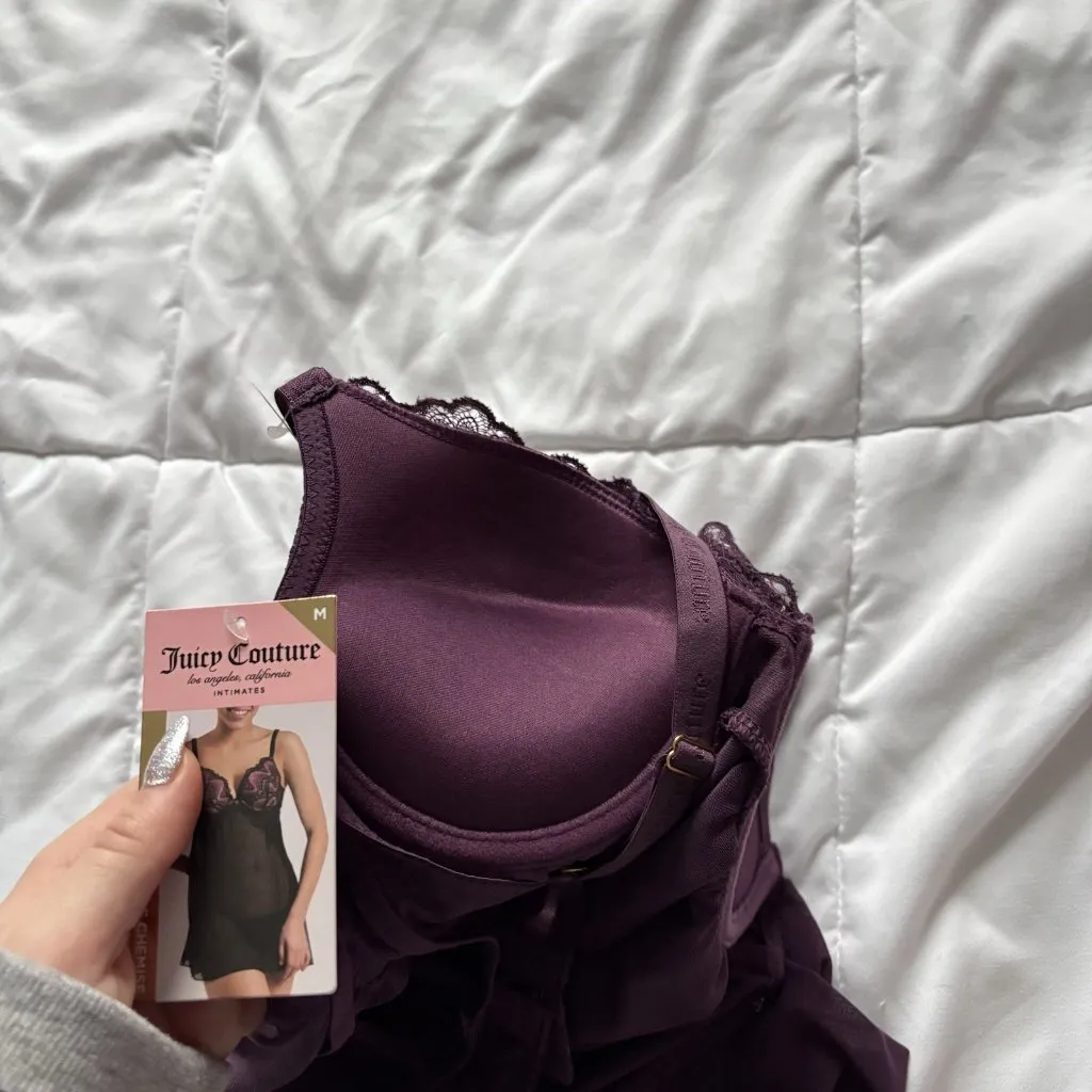 NWT Juicy Couture Intimates Chemise Slip G String Purple Womens Size Medium Sexy - Image 14