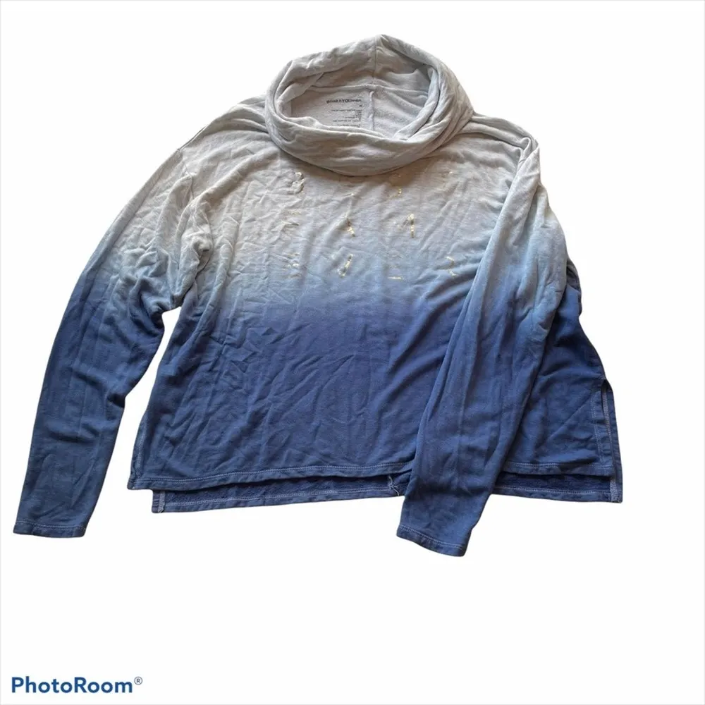 Good Human Cowl Neck Turtleneck Shirt Ombré Blue Medium Best Fam Ever - Image 8