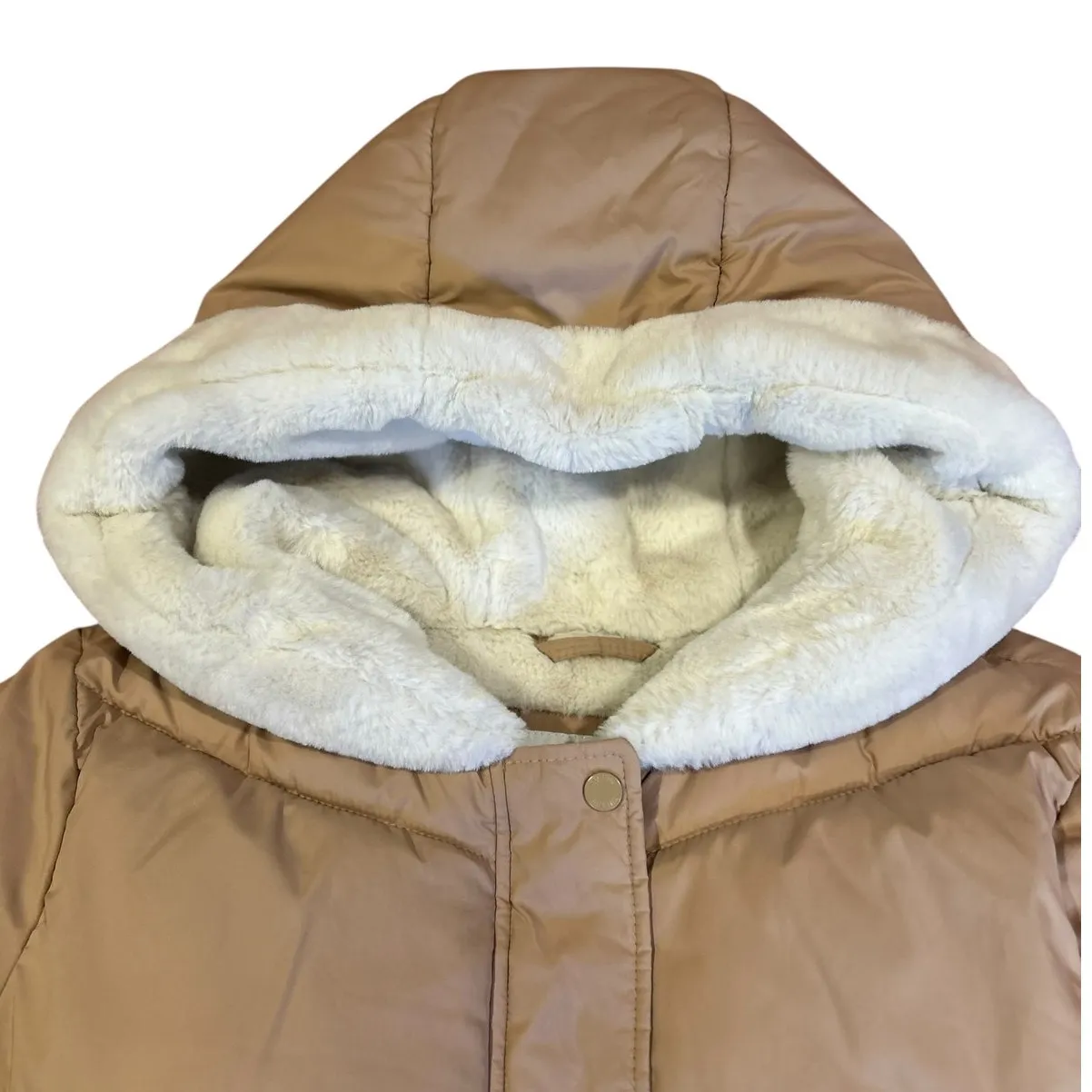 NWOT HOLLISTER Beige Faux Fur Lined Zip Up Cropped Quilted Puffer Jacket LARGE - Image 3
