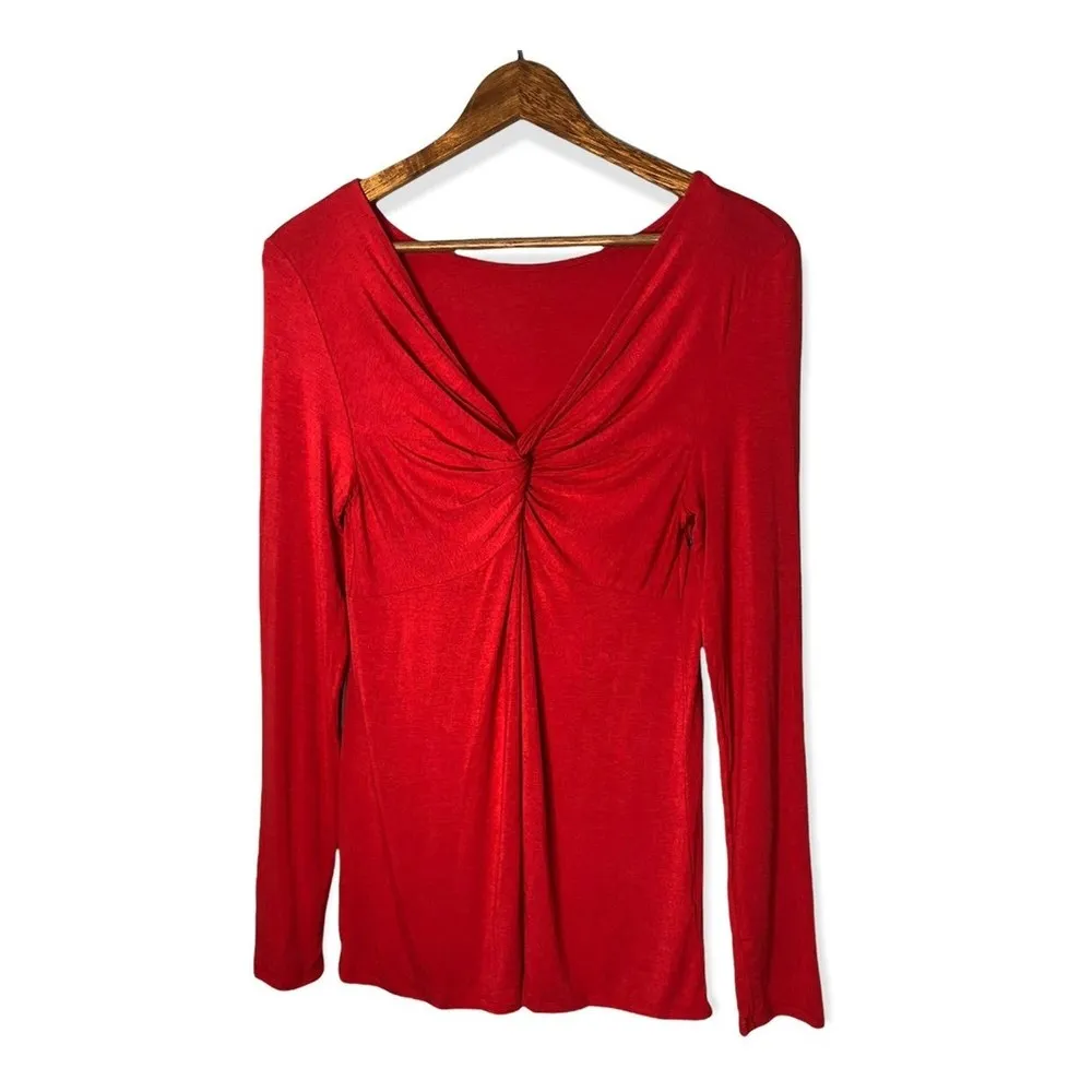 Halogen Long Sleeve V-neck Knot Twist Back Top - Image 73