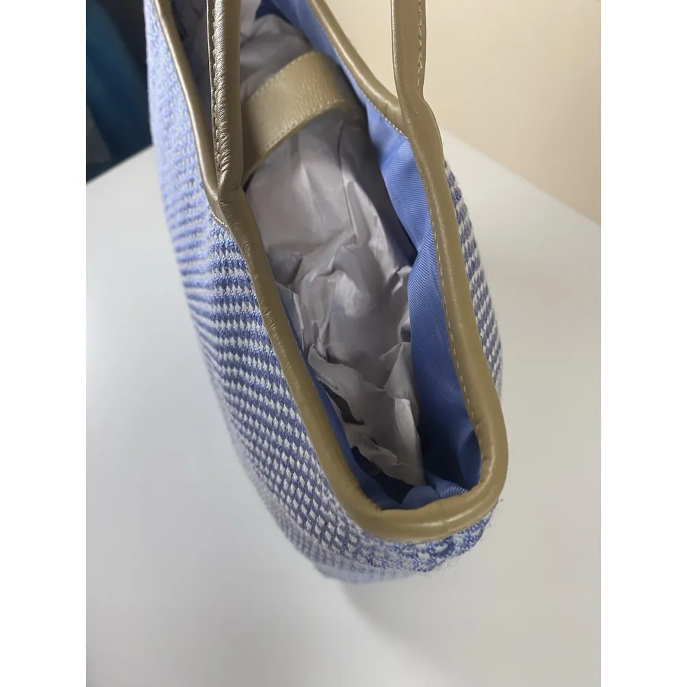 The SAK Shoulder Purse Crochet Bag Blue White Woven Double Strap 10"X14" Handbag - Image 10