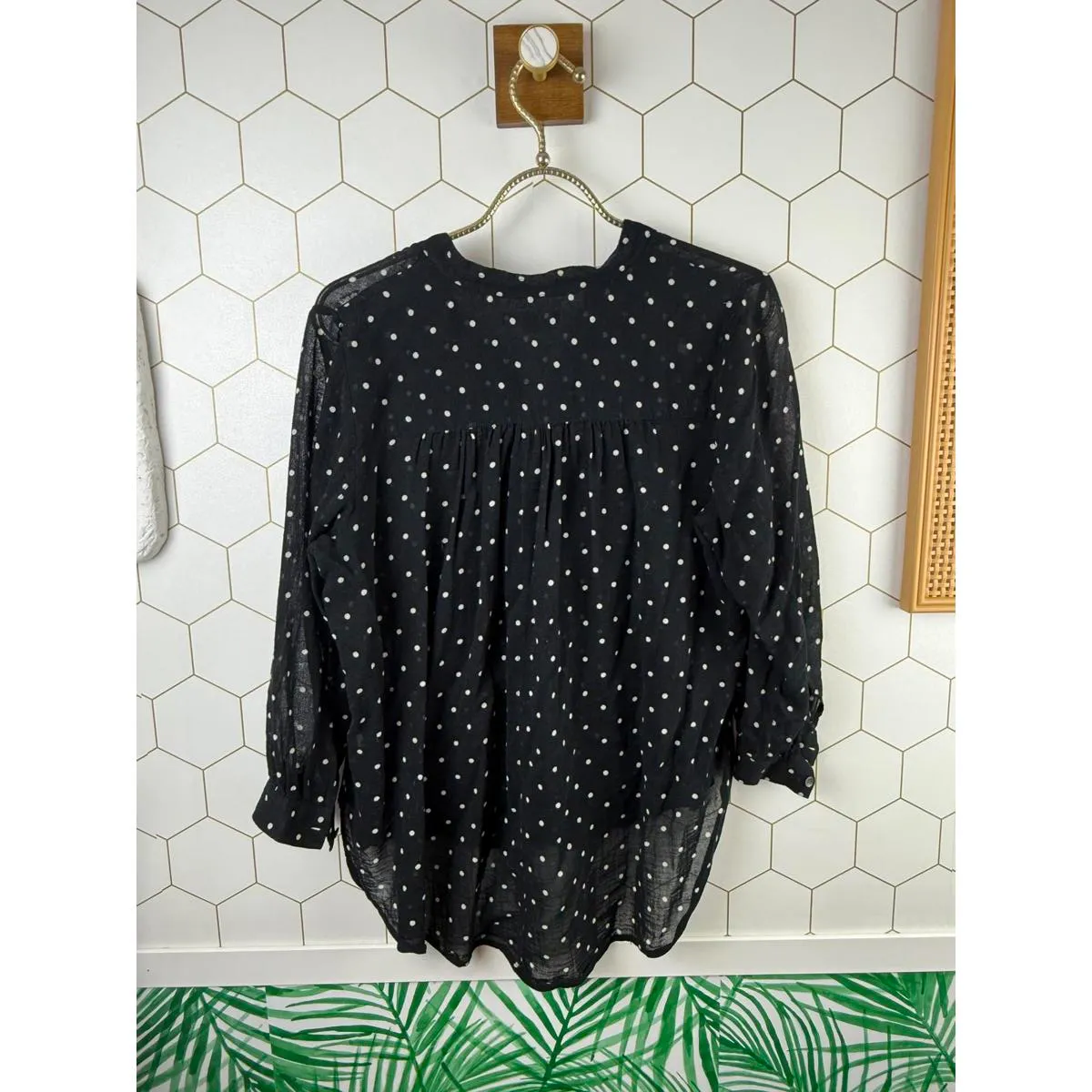 Madewell Black Henley Style Dot Print Shirt - Size - XS - Image 3