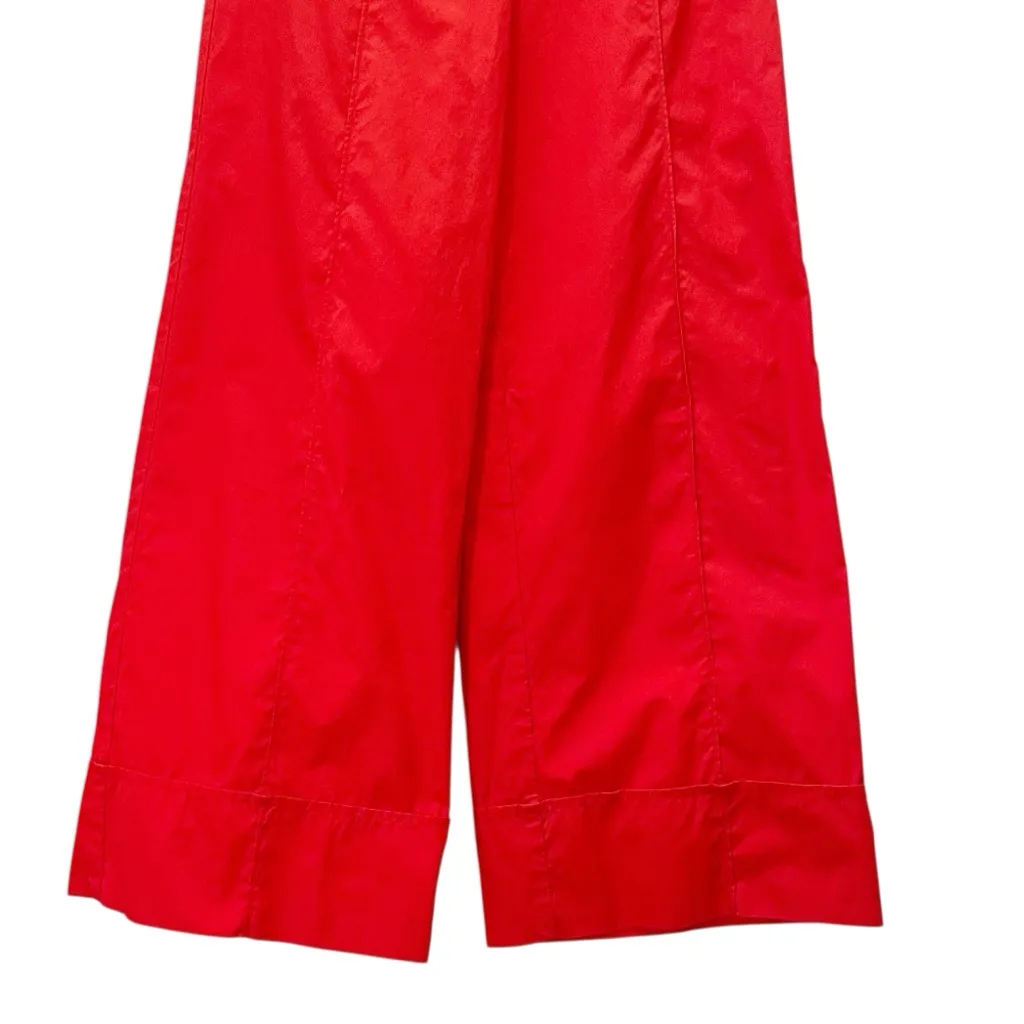 Anthropologie Red Wide Leg Cuffed Pants Cotton Poplin High Rise Trouser Size 6 - Image 8