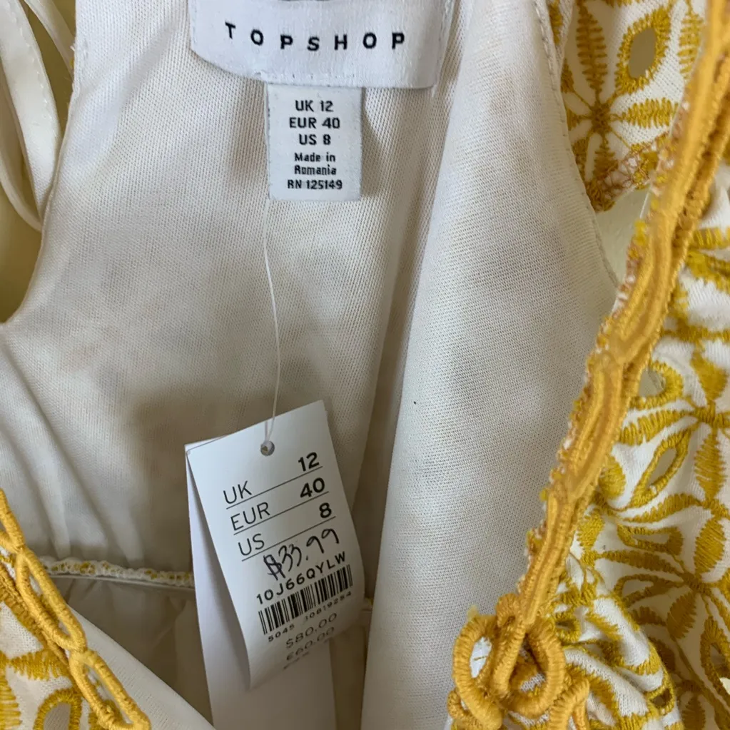 Topshop Broderie Ruffle Mini Dress Yellow Mustard Size 8 NWT - Image 5