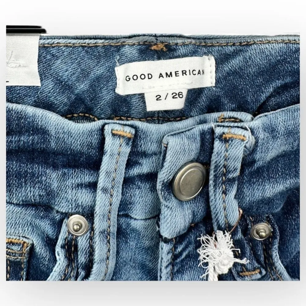 NWT Good American Good Legs Skinny Jeans Indigo Distressed Cropped Denim Sz 2/26 - Image 5