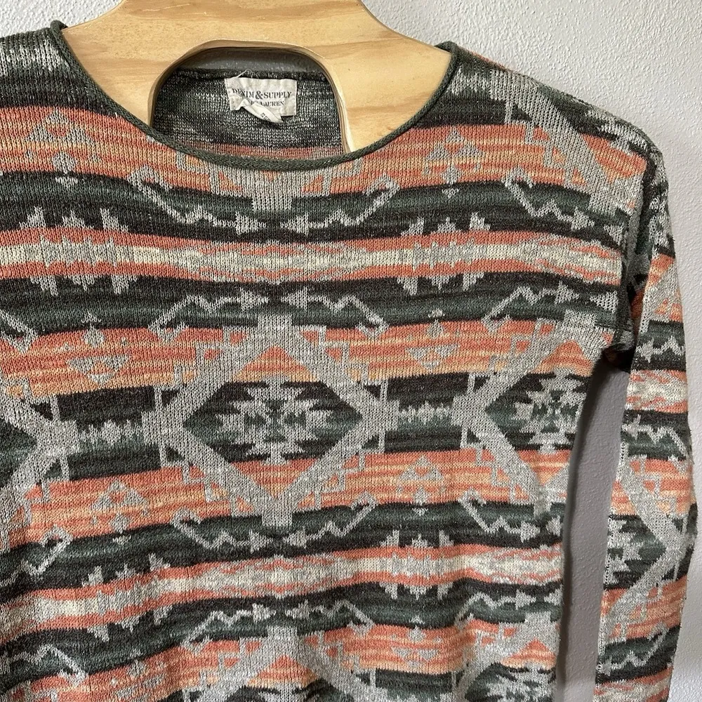 Denim & Supply Ralph Lauren Sweater Women Medium Green Orange Aztec Southwestern - Image 2