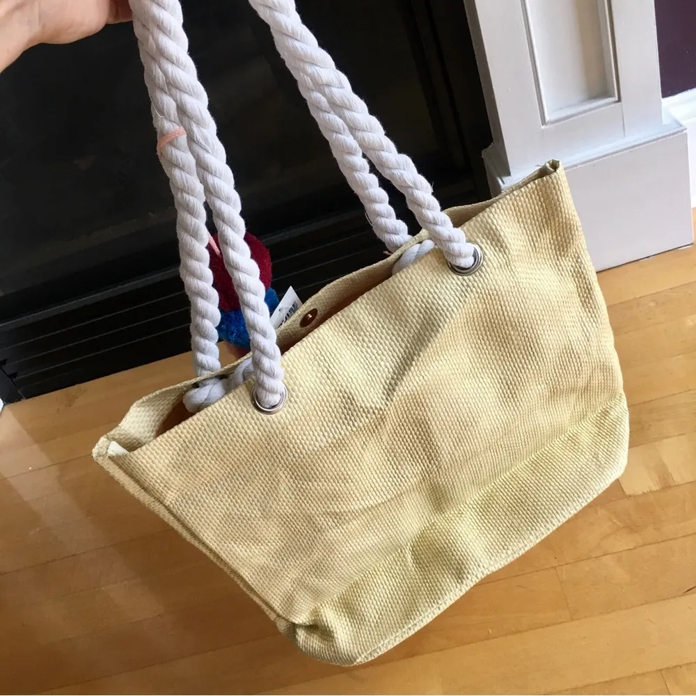 Cruise Club “Hello Sunshine” Straw Tote Bag, Rope Handles, Tan, Black, Yellow - Image 2