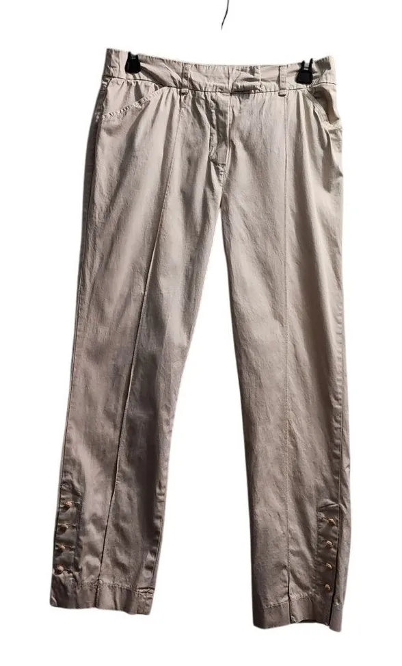 Soft Surroundings Khaki Cotton Stretch Ankle Pants with Button Detail Size M - Image 1