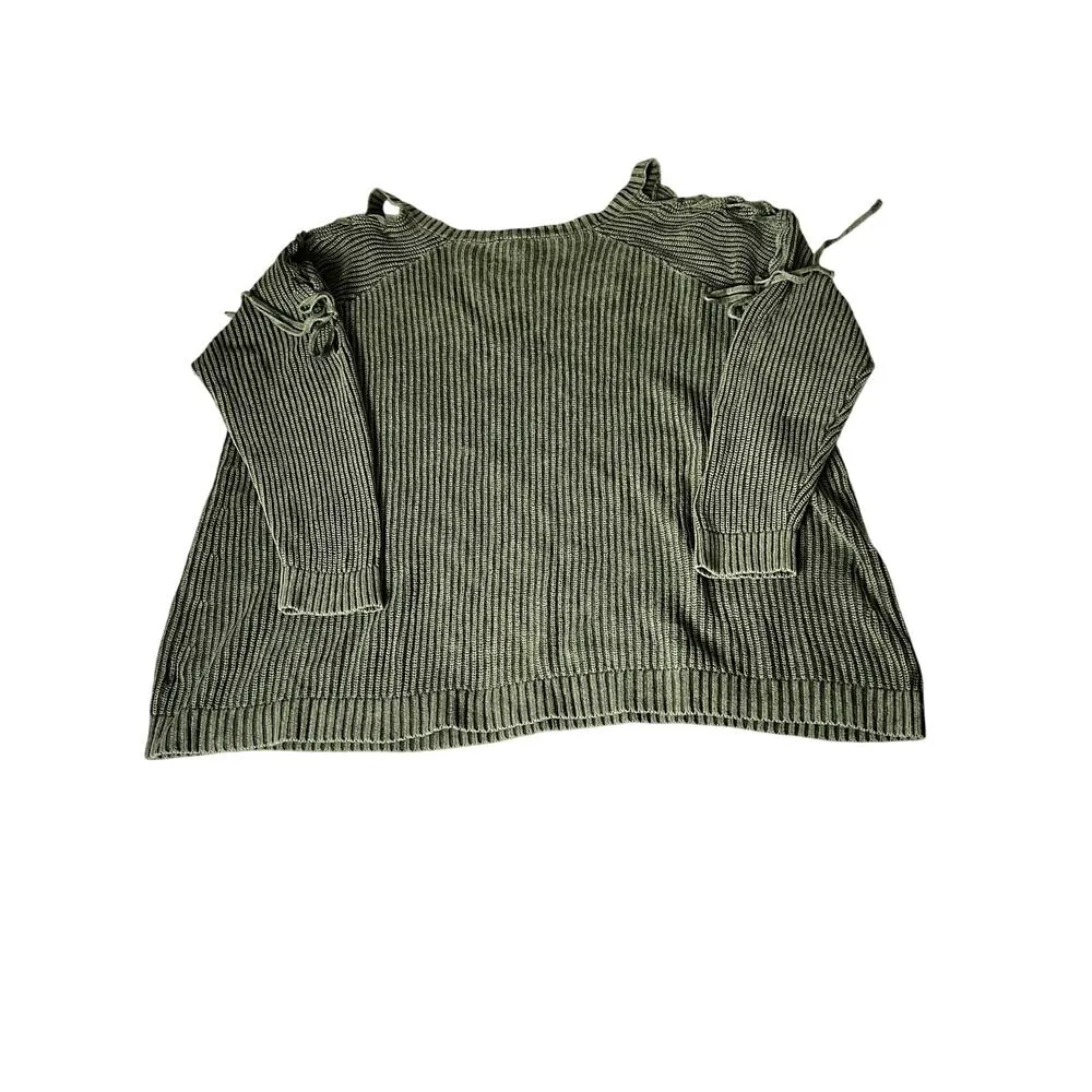 Torrid womens size 3 sweater green ribbed knit lace-up sleeves - Image 2