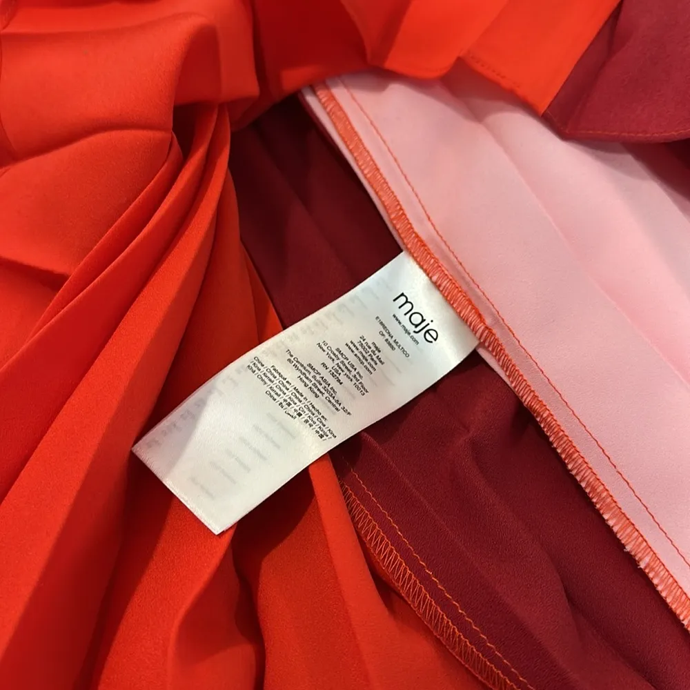 Maje Reona Color Block Pleated Shirt Dress Red & Pink midi coral red size 1 - S - Image 2