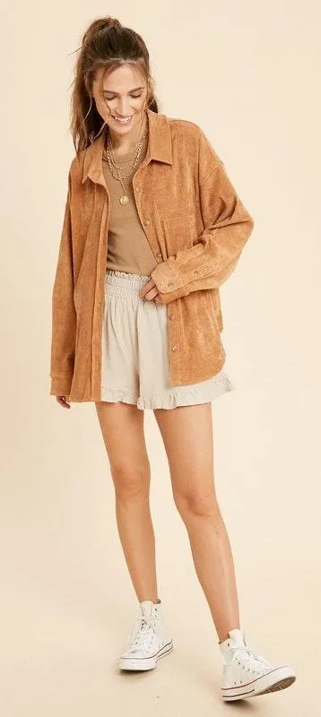 Amazing Lace  CAMEL CORDUROY BUTTON UP - Image 5