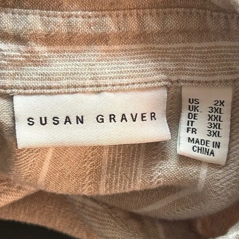 Susan Graver Susan‎ Graver Linen Button Up Top Tan 2X - Image 5