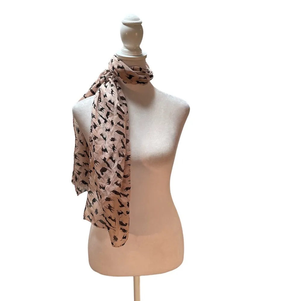 Pink with Black Outline Cat Figures Women's Sheer Scarf / Wrap / Shawl - Image 3