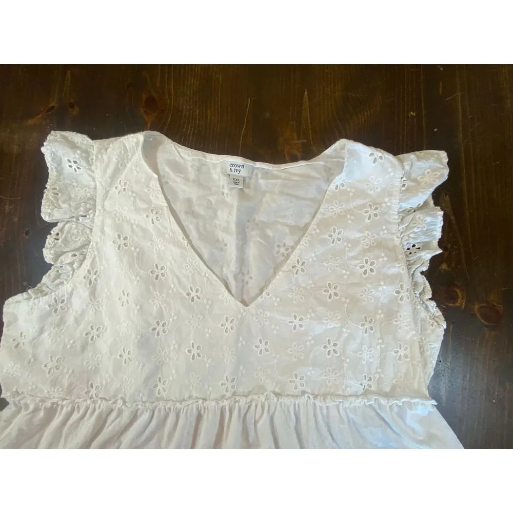 White eyelet women's top Babydoll size 2XL‎ cottagecore prairie summertime boho - Image 2