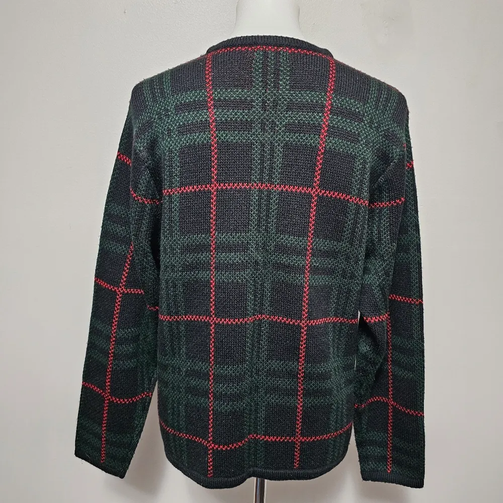 Vintage Liz Baker Black & Red Tartan Plaid Cardigan Size MP - Image 4