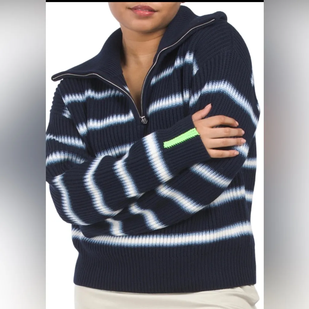 G/Fore Womens Gradient Stripe Funnel Neck Wool Golf Qrtr Zip Sweater Size XL Blue - Image 11