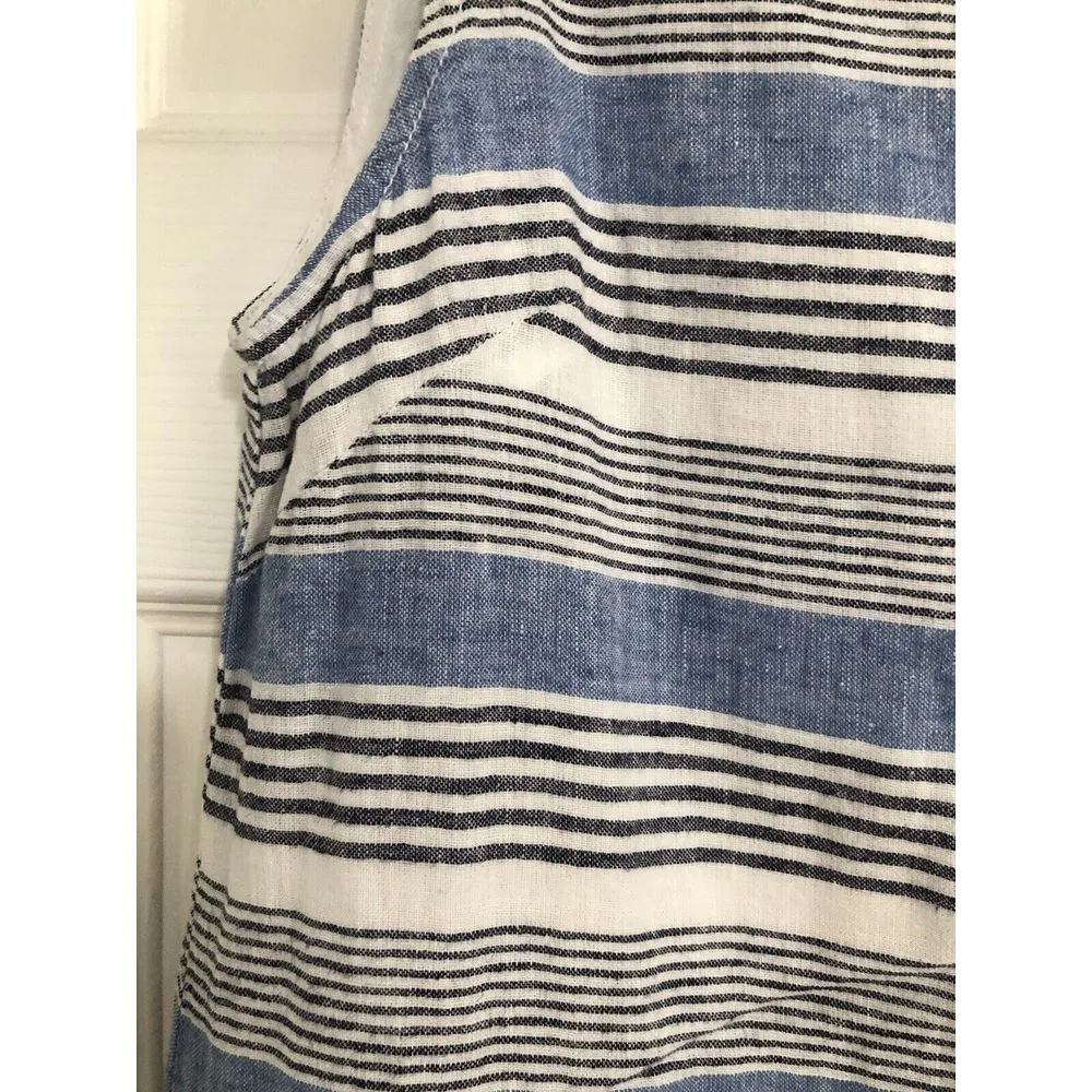 Beach Lunch Lounge Blue White Striped Sleeveless Linen Blend Dress XS‎ - Image 3
