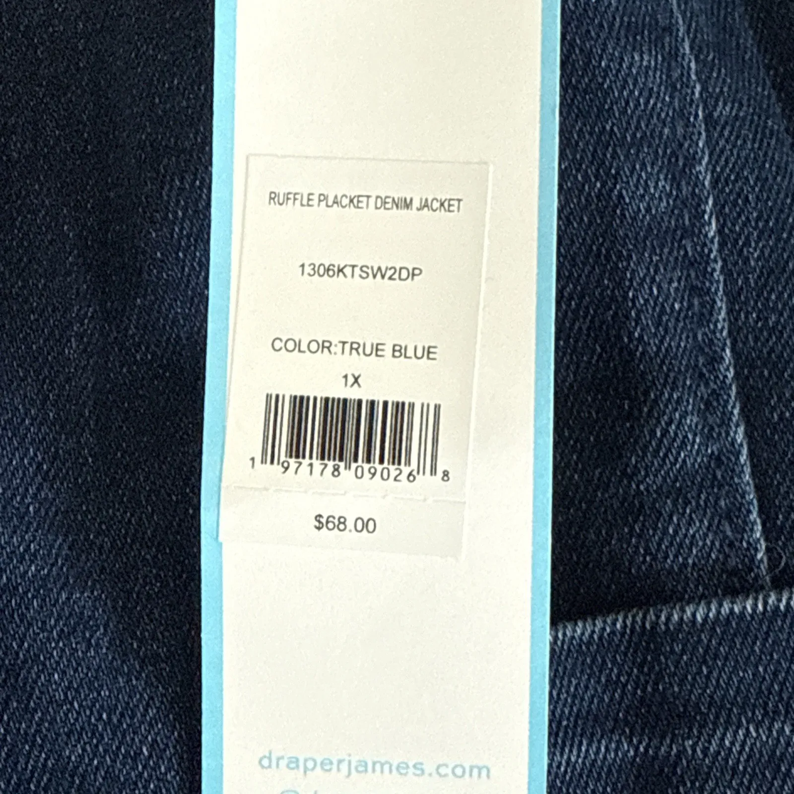 Draper James RSVP Denim Jacket Dark Blue Ruffle Trim Sz 1X  Pockets Gold Buttons - Image 3