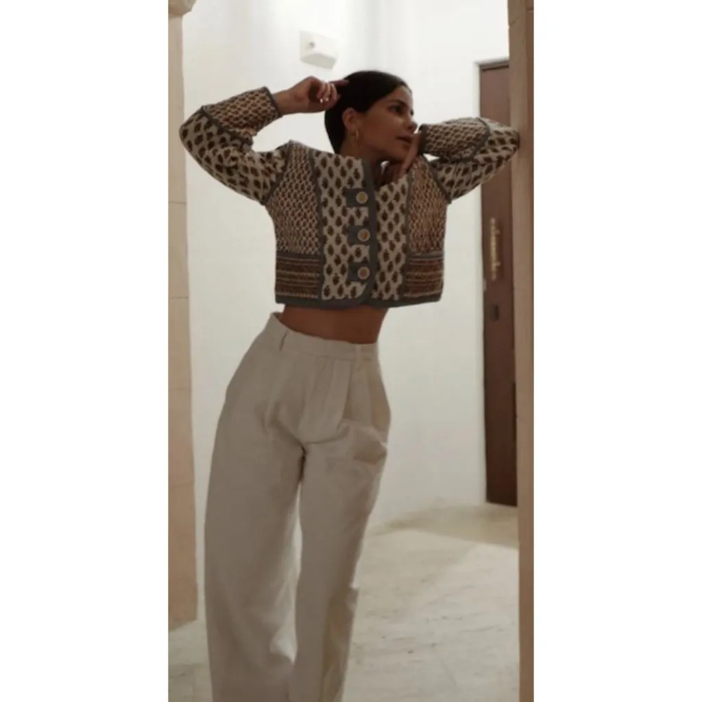 VERONICA BEARD Kamila Reversible Cotton Jacket in Cream Multi Size Large - Image 13