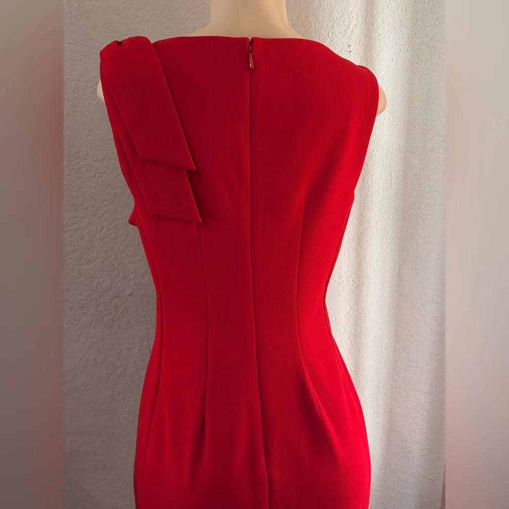 Calvin Klein Side Bow Sleeveless Scuba Knit Sheath Dress in red. Size 10 - Image 10