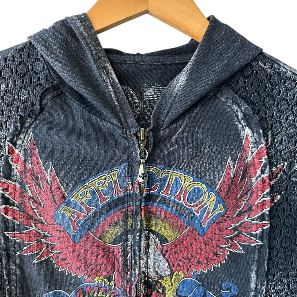 Affliction Live Free Black Eagle Graphic Full Zip Hoodie Jacket Size Medium - Image 4