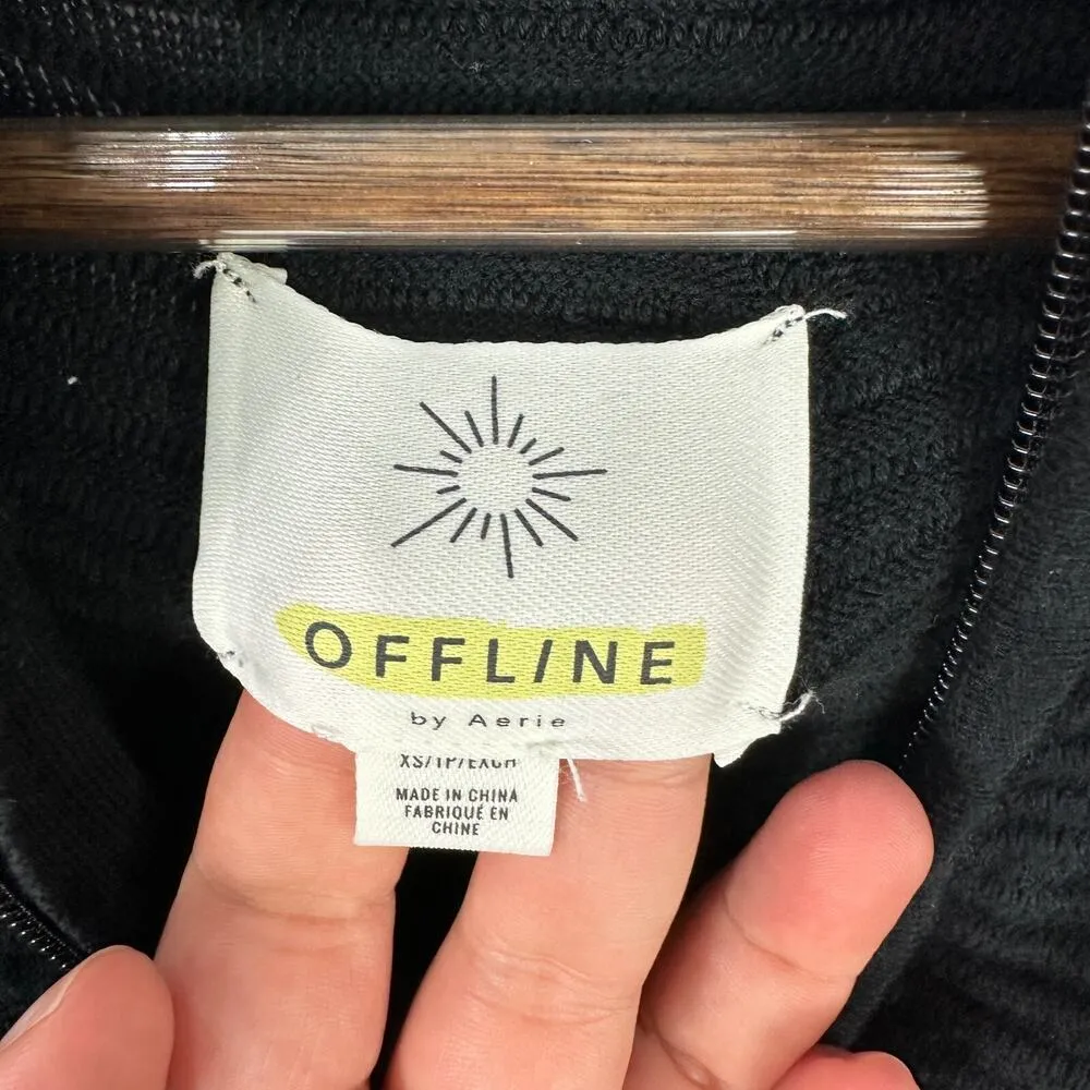 Offline By Aerie Half Zip Pullover Sweater Women XS Ribbed Knit Black Minimalist - Image 3