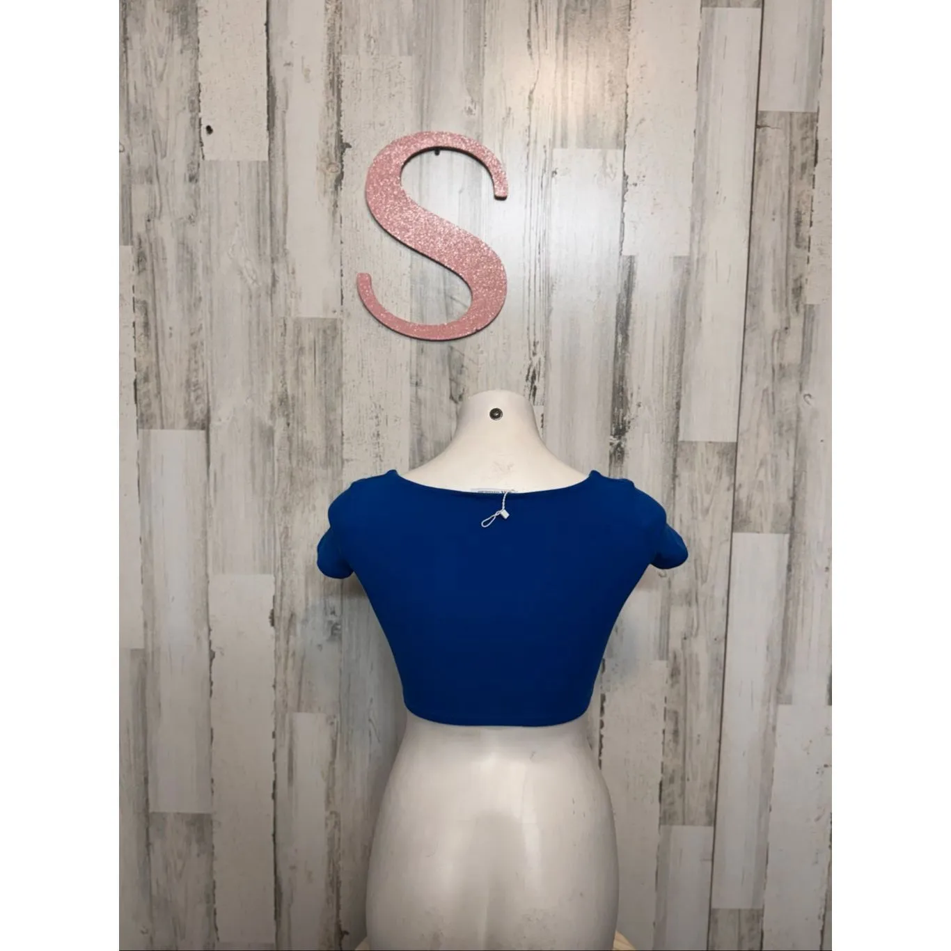 ZARA Blue Square Neck Crop Top Women’s Small – Short Sleeve Stretchy Basic - Image 3
