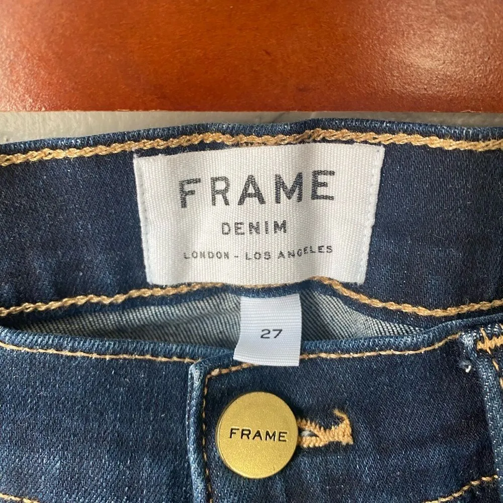 Frame Denim Le High Straight Fringe Hem Jeans in Pine Knoll Dark Wash - Image 8