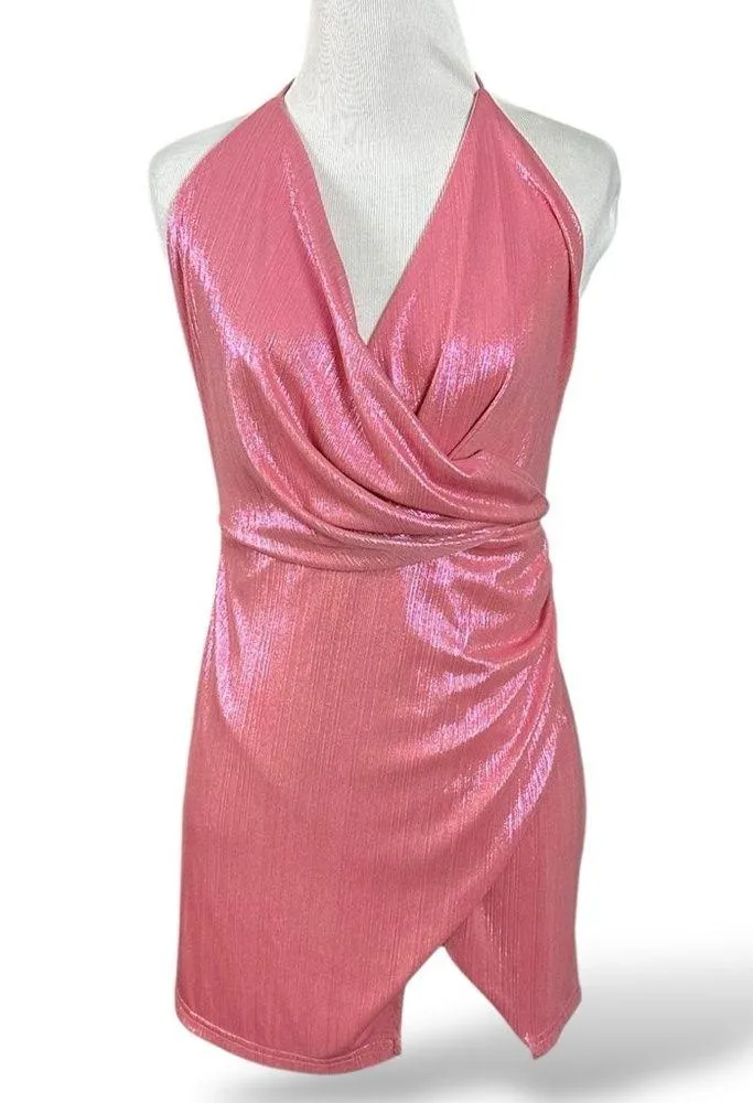 superdown Revolve  Missie Wrap Front Dress in Pink Metallic Size Small Micro Mini - Image 7