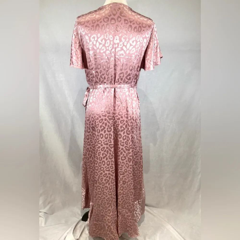 Pink blush leopard animal print satin true wrap maxi dress size medium - Image 7