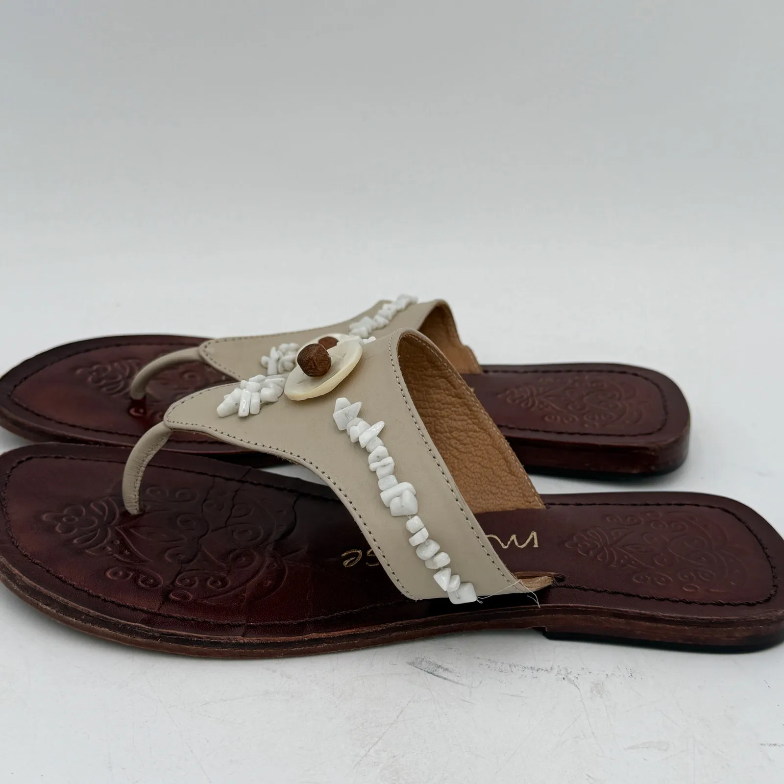 Matisse Women's Leather Beaded Sandals Size 6 White - Image 4