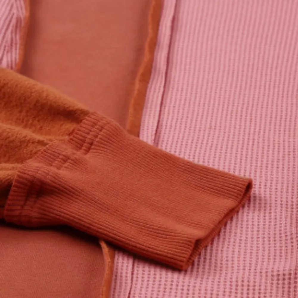 NEW Red and Pink Waffle Knit Exposed Seam Patchwork Top Size M - Image 10