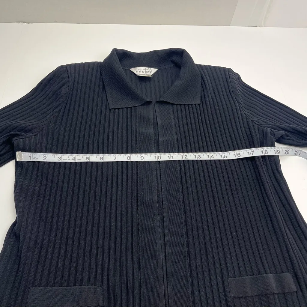 Misook Open Front Cardigan Ribbed Womens Size Medium Black Long Sleeve Office‎ - Image 4