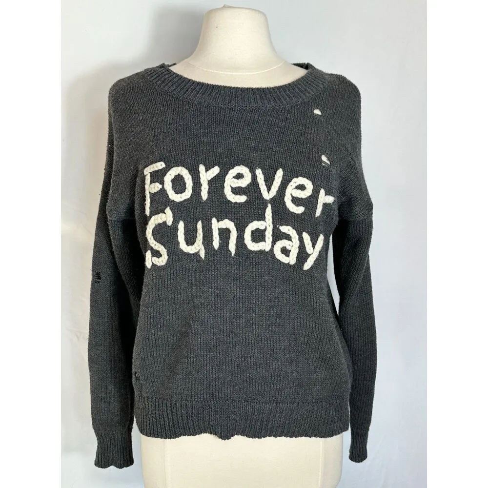 Vintage Havana Distressed Gray Forever Sunday Sweater Size Medium - Image 2