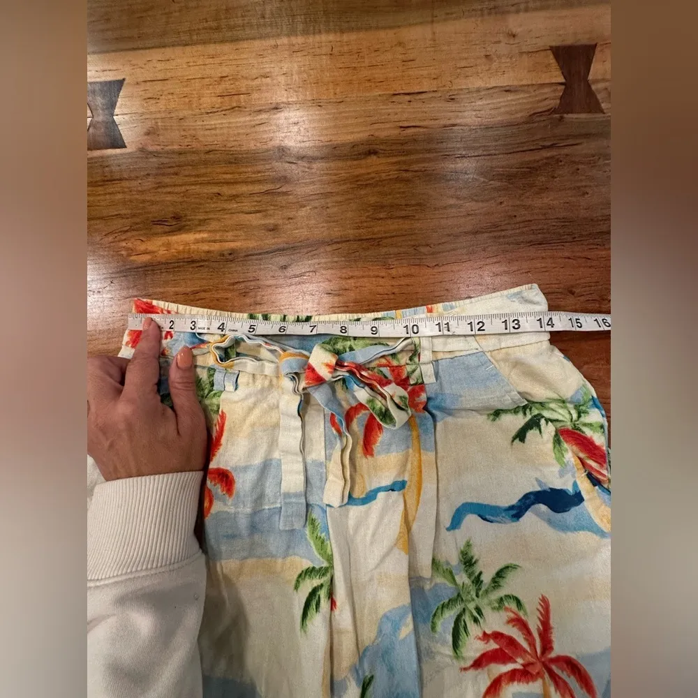 EUC C&C California Tropical Palm Tree Belted Linen Blend Shorts Womens Size 8 - Image 10