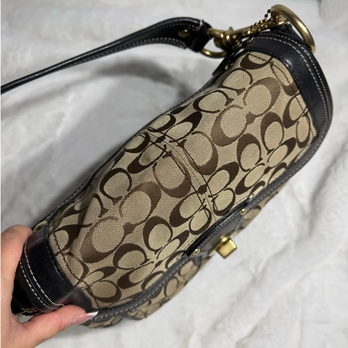 y2k COACH Vintage Black Brown Khaki Signature Legacy Flip Turnlock - Image 7