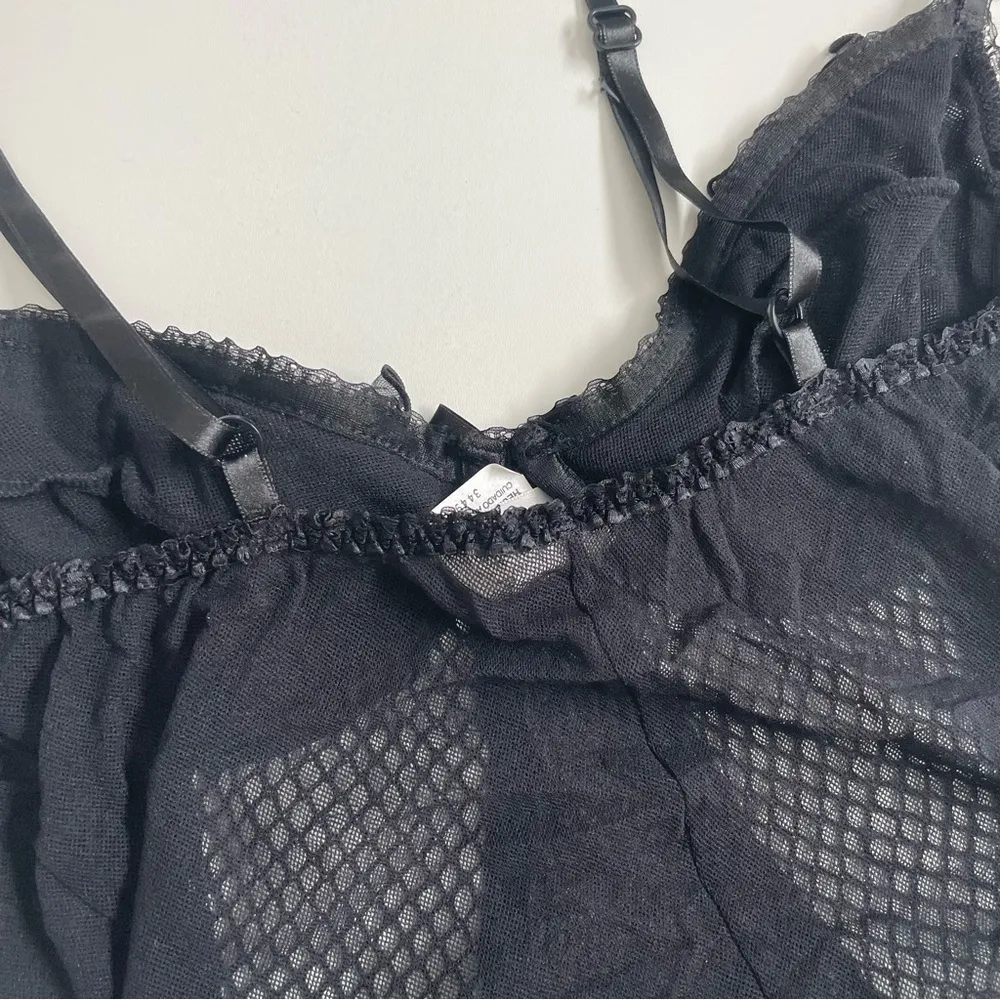 Escante Nighty Bodysuit Garter Belt Bra Underwire Sheer Mesh Netting Ruffle Belt Black Size L - Image 10