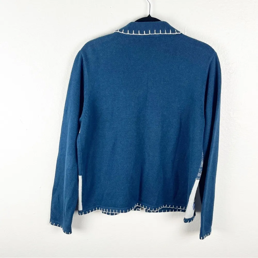 Jason Maxwell  Patchwork Long Sleeve Front Button Christmas Cardigan, Size Medium - Image 2