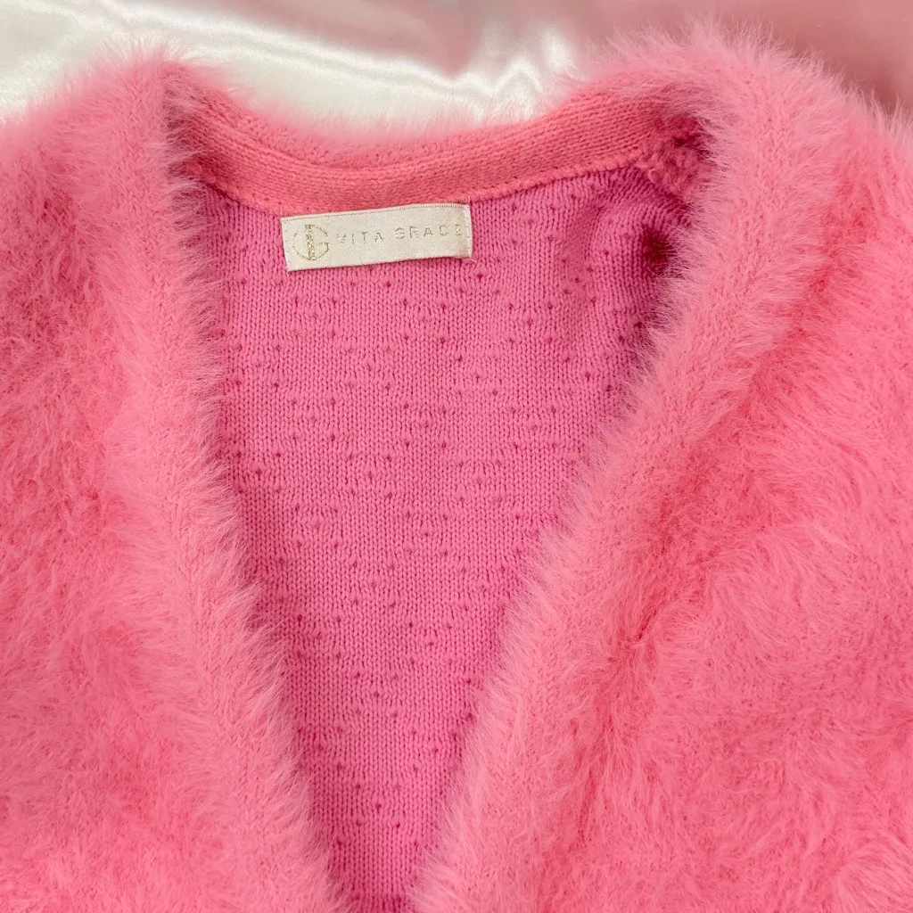 Vita Grace Allesandra Cardigan Sweater One Size Pink Fuzzy Coquette Dopamine Size M - Image 9