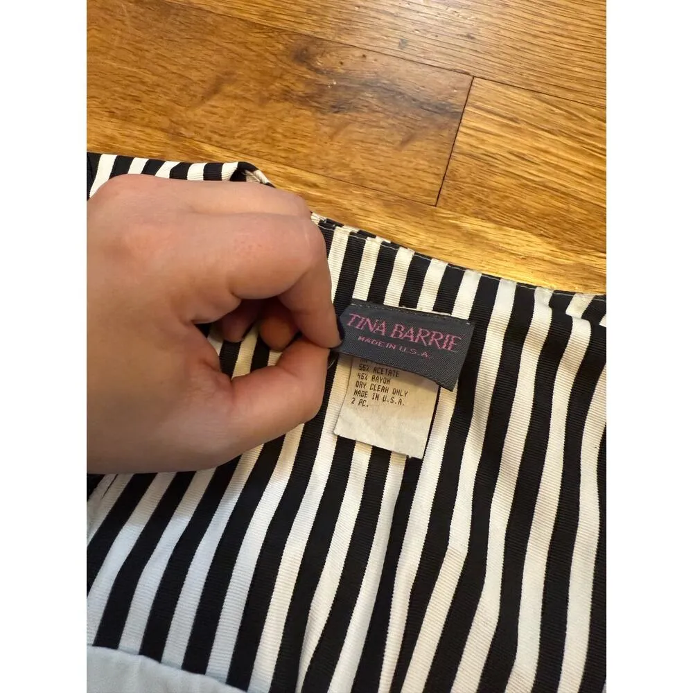 Tina Barrie Vintage Women Black White Striped Short Sleeve Button Blazer Shirt Size L - Image 9