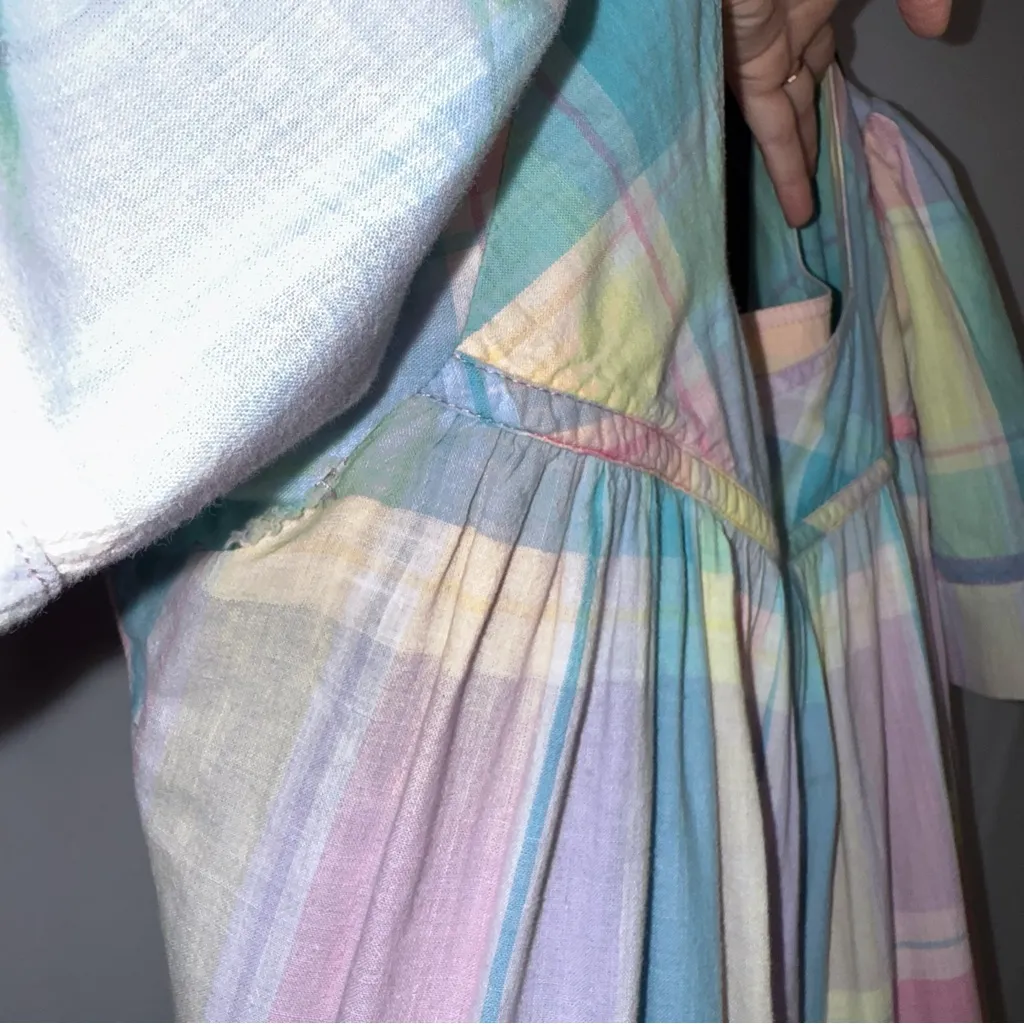 Coquette Fairy Milkmaid Prairie Vintage‎ 90s Ruffle Flowy Plaid Maxi Dress Pink Size M - Image 8