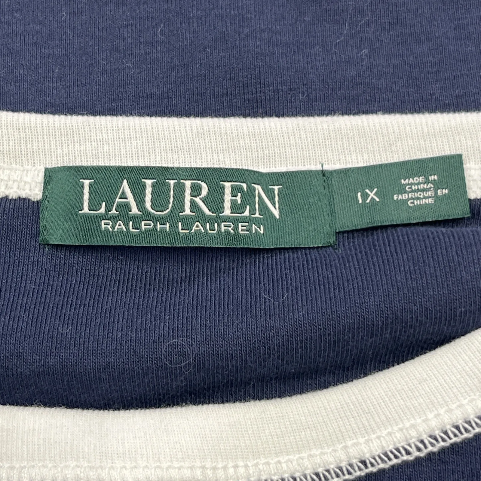 Lauren Ralph Lauren Nautical Stretch Knit Top Womens 1X Navy Blue Old Money - Image 3