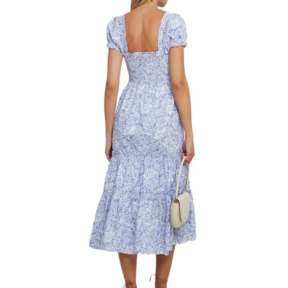 o.p.t Square Neck Smocked Maxi Dress Light Purple Floral M Size M - Image 3