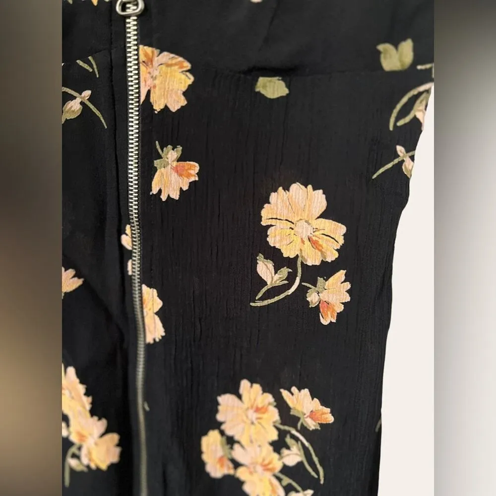 Reformation Black Pink Floral Zip Front Sleeveless V-Neck Mini Dress Size XS - Image 5