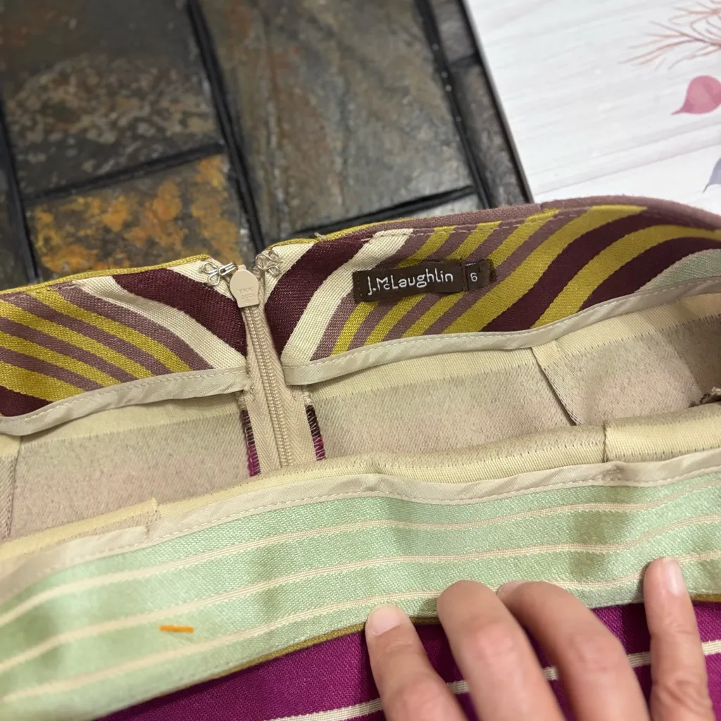 J. McLaughlin Womens Skirt 6 Striped Preppy Pleated Pockets Zip Vintage EUC - Image 5