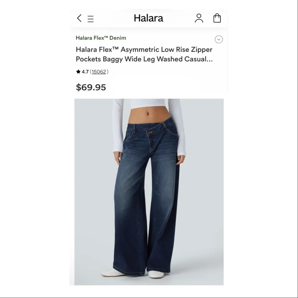 NWT HALARA Flex™ Asymmetric Low Rise Zipper Pockets Baggy Wide Leg Jean - Image 9