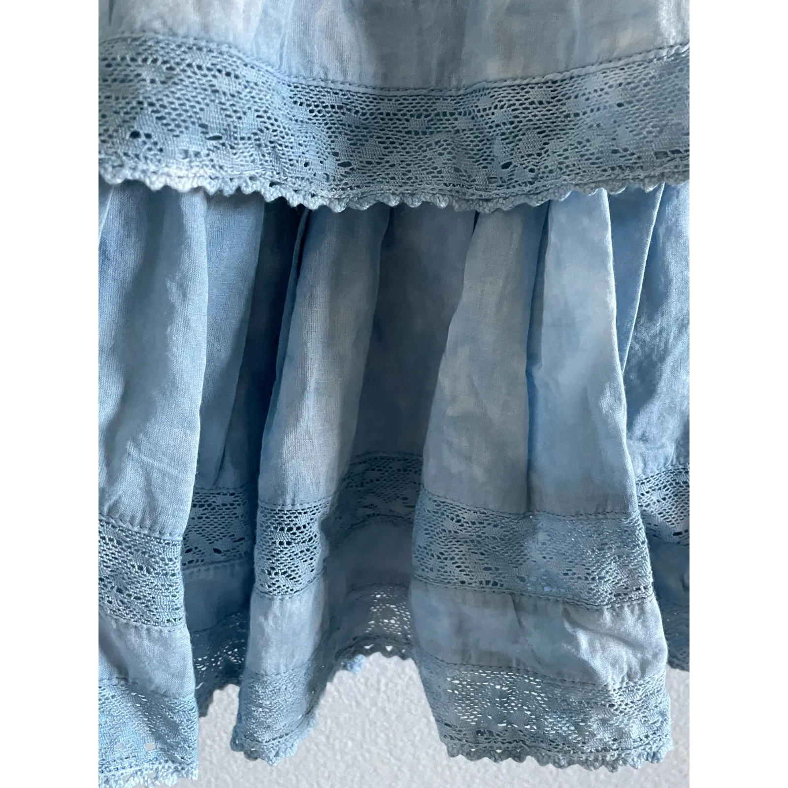 LoveShackFancy Blue Ruffle Mini Skirt – Tiered Lace Trim – Coquette Cottagecore - Image 8